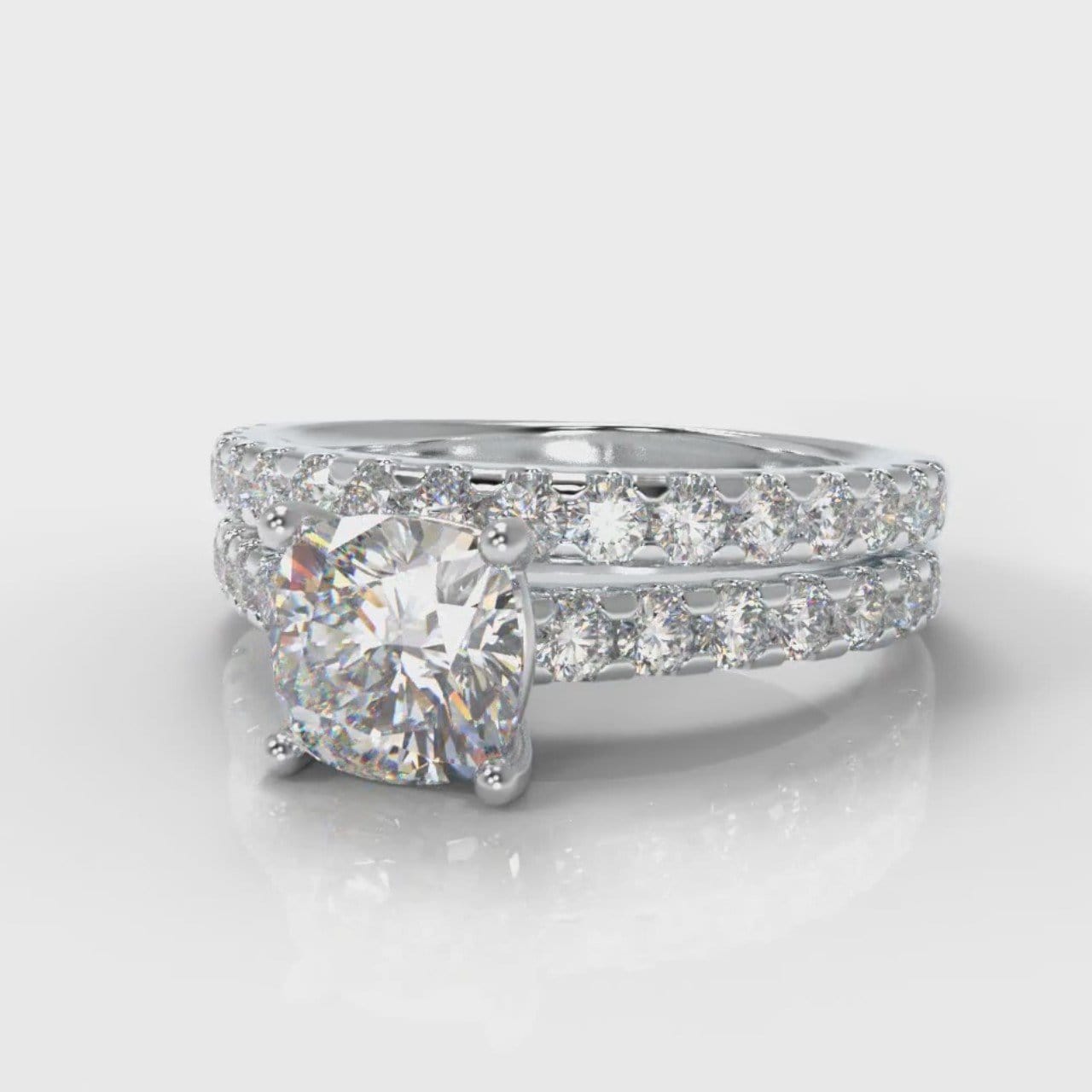 Carrée Micropavé Cushion Cut Diamond Bridal Set
