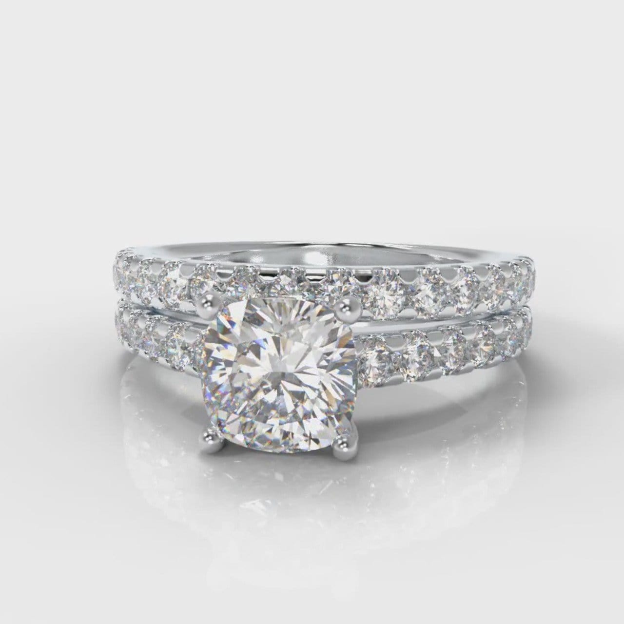 Carrée Micropavé Cushion Cut Diamond Bridal Set