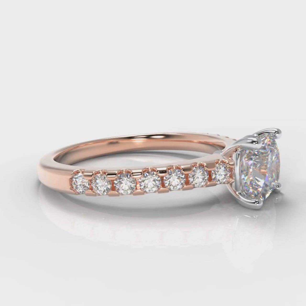 Carrée Micropavé Cushion Cut Diamond Engagement Ring - Rose Gold