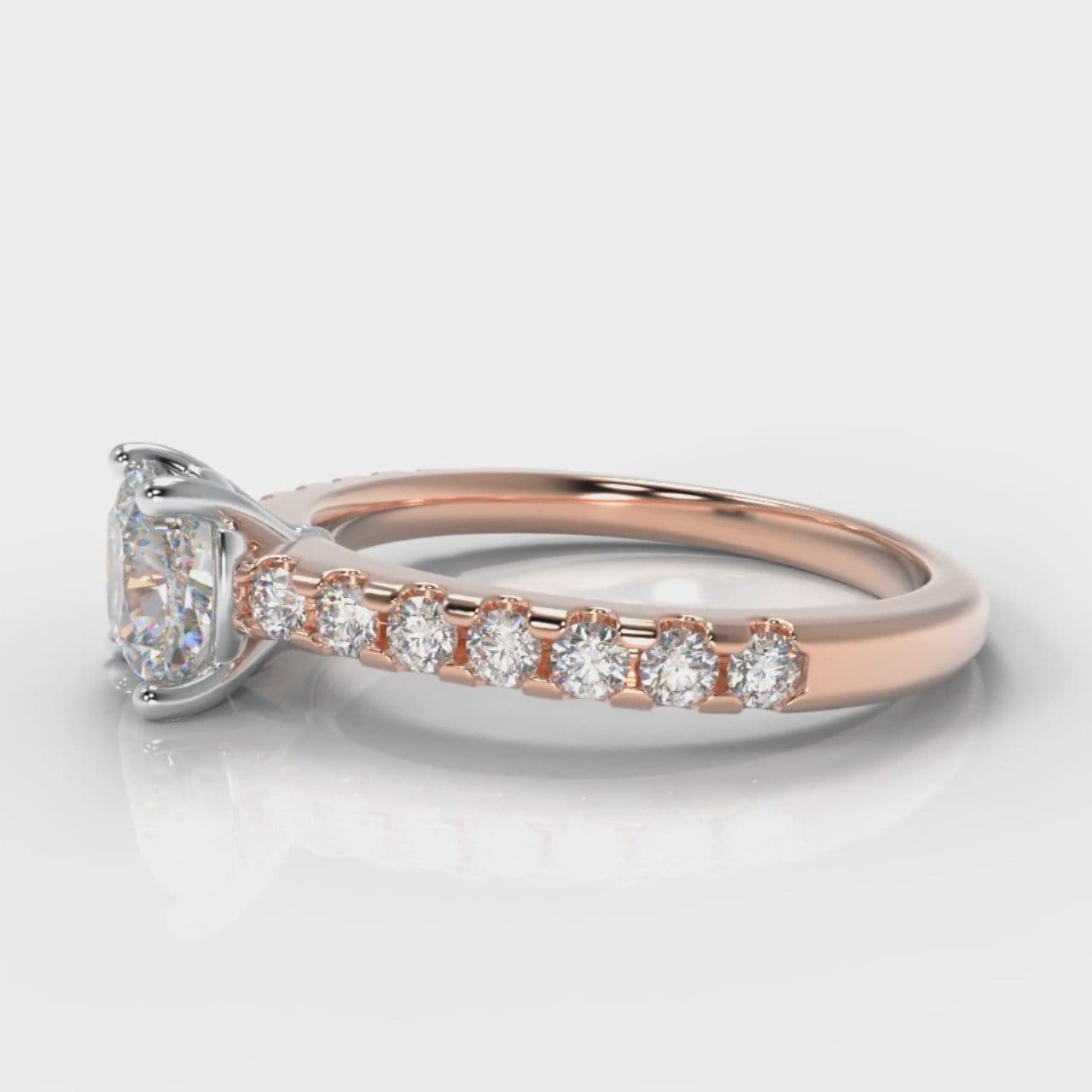Carrée Micropavé Cushion Cut Diamond Engagement Ring - Rose Gold
