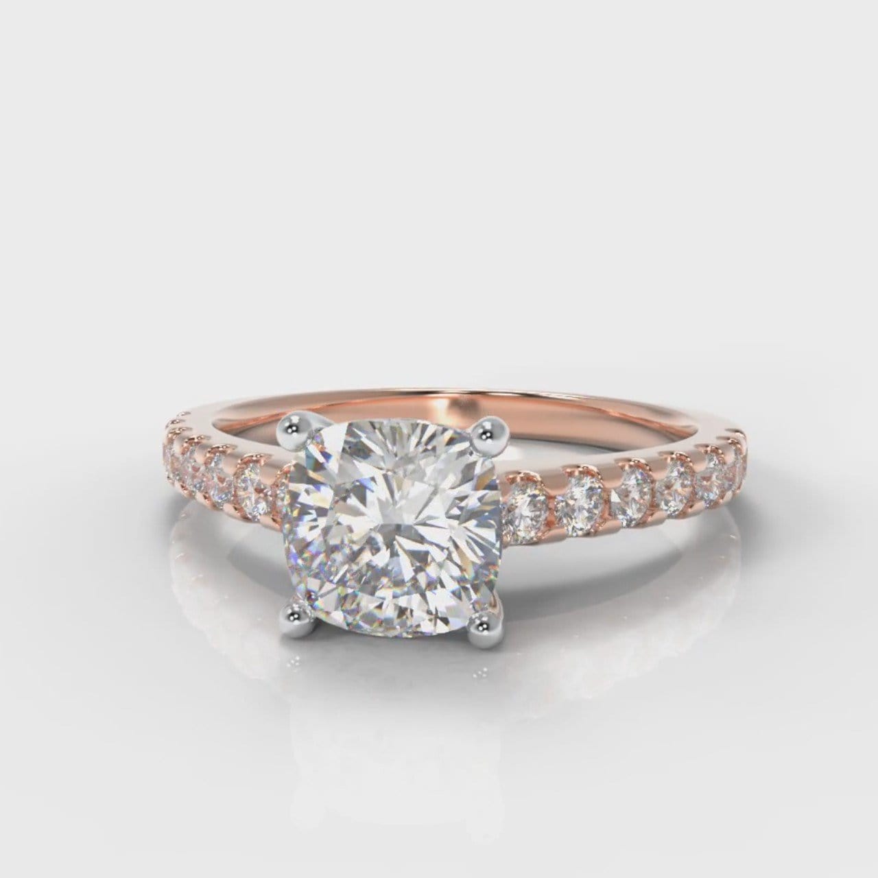Carrée Micropavé Cushion Cut Diamond Engagement Ring - Rose Gold