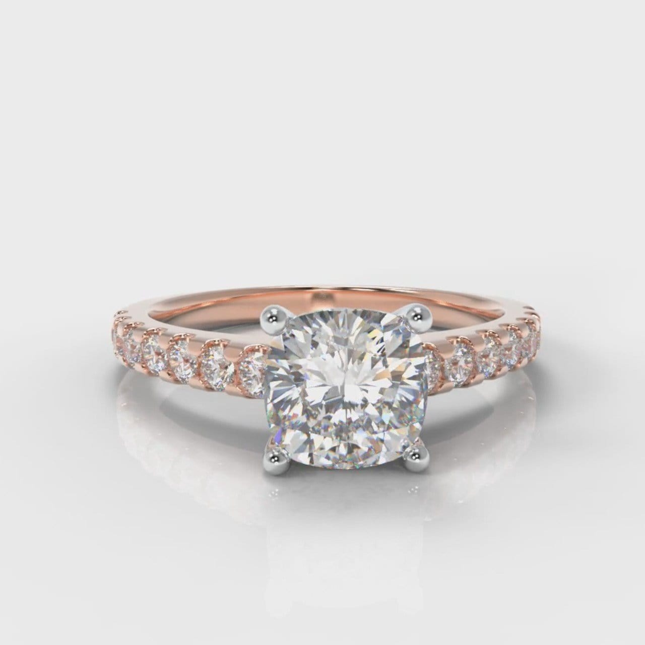 Carrée Micropavé Cushion Cut Diamond Engagement Ring - Rose Gold