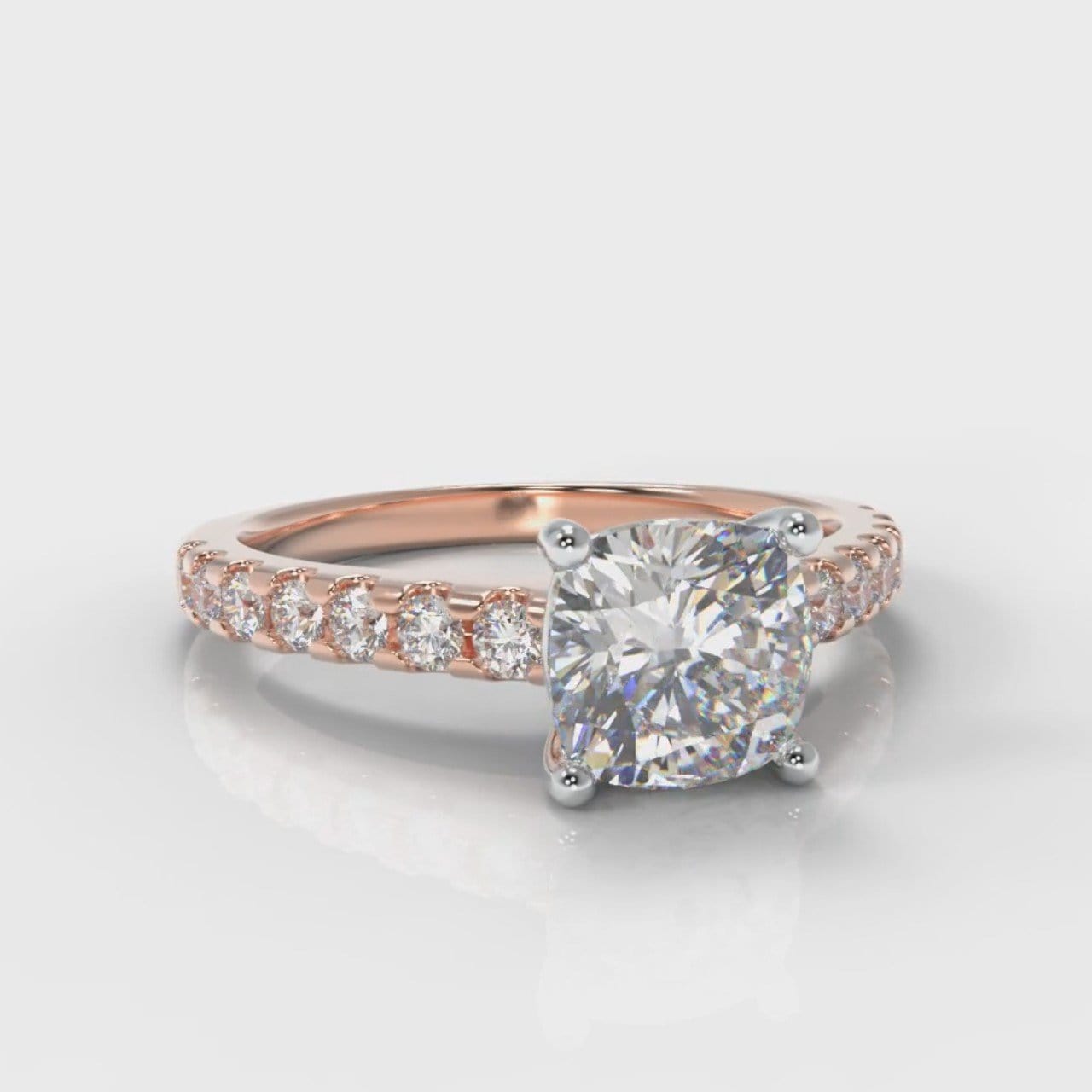 Carrée Micropavé Cushion Cut Diamond Engagement Ring - Rose Gold