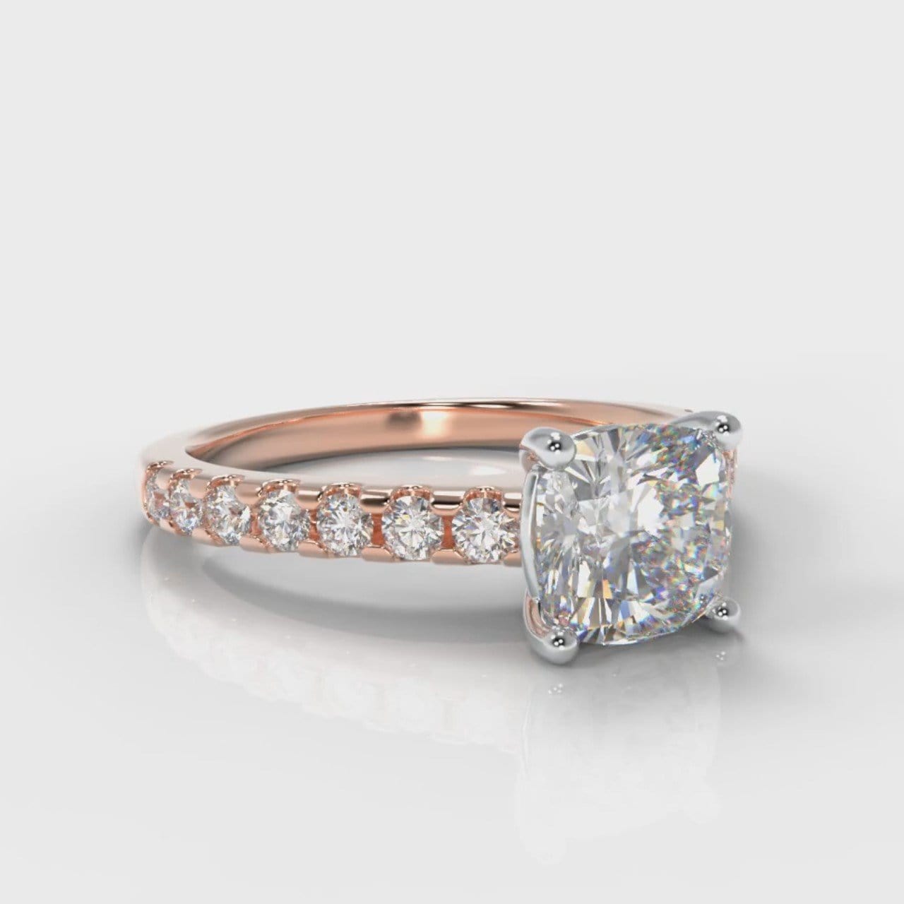 Carrée Micropavé Cushion Cut Diamond Engagement Ring - Rose Gold