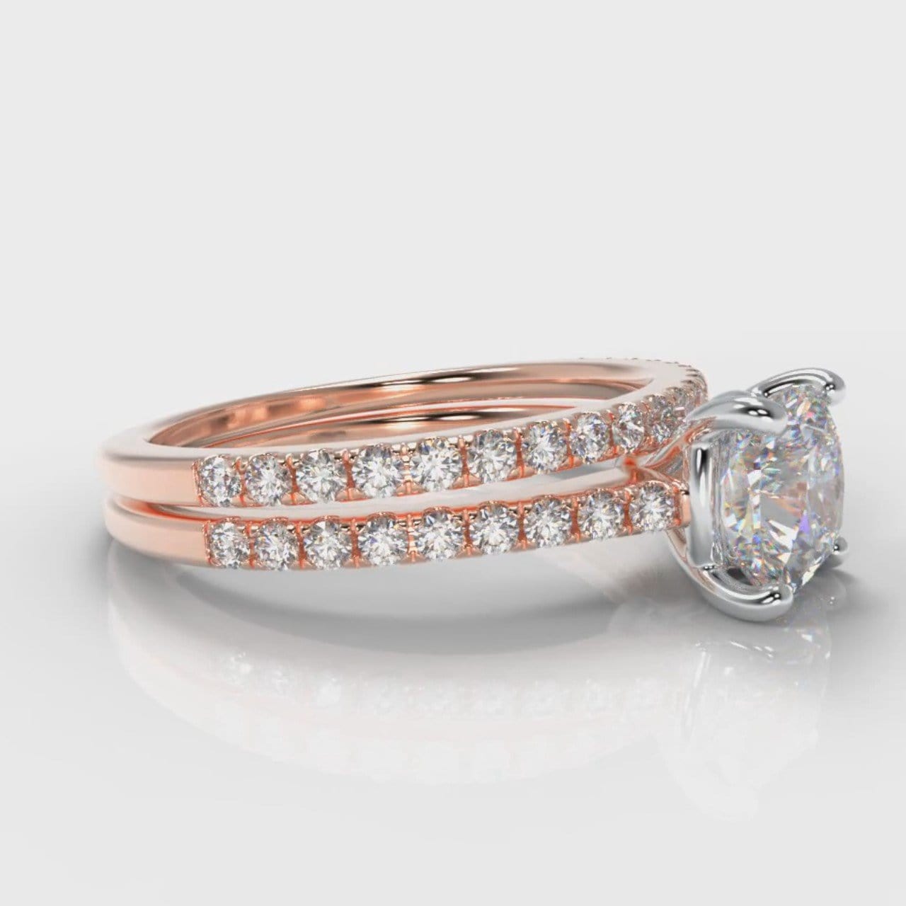 Petite Micropavé Cushion Cut Diamond Bridal Set - Rose Gold