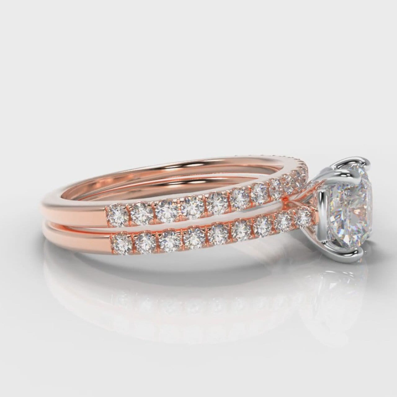 Petite Micropavé Cushion Cut Diamond Bridal Set - Rose Gold