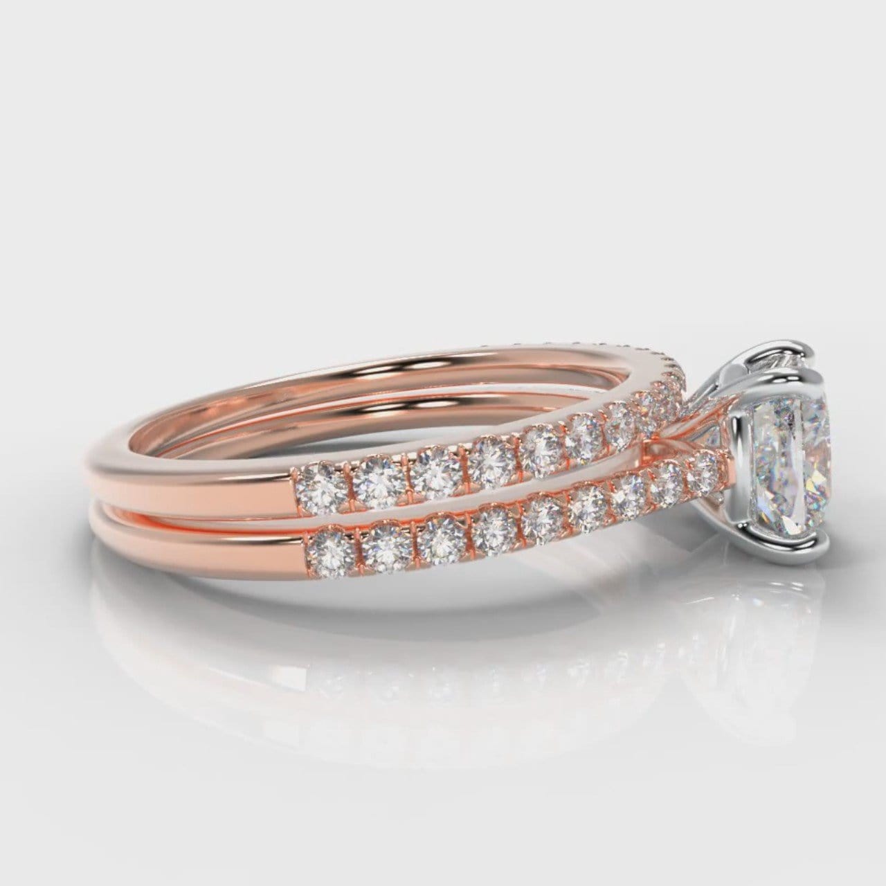 Petite Micropavé Cushion Cut Diamond Bridal Set - Rose Gold