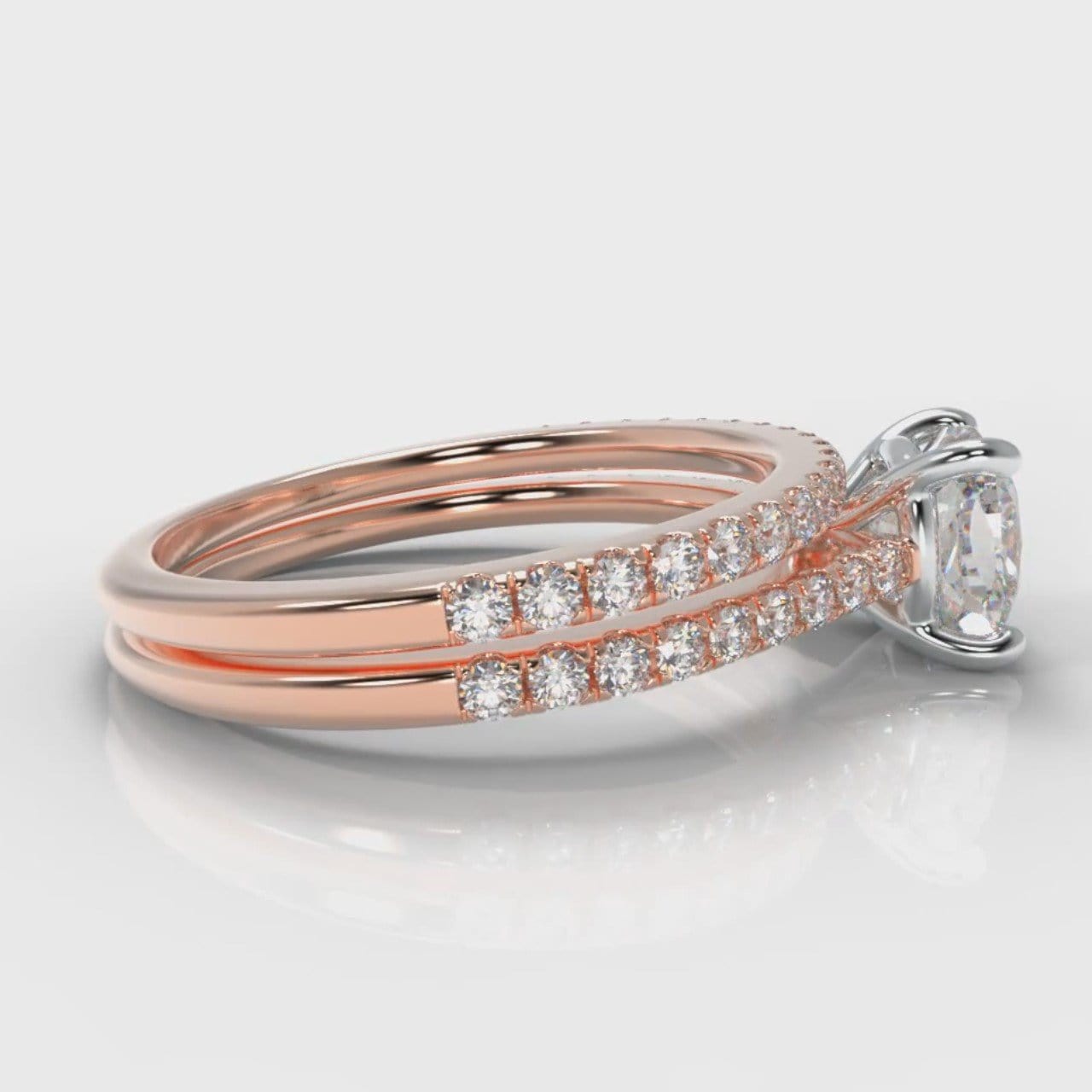 Petite Micropavé Cushion Cut Diamond Bridal Set - Rose Gold