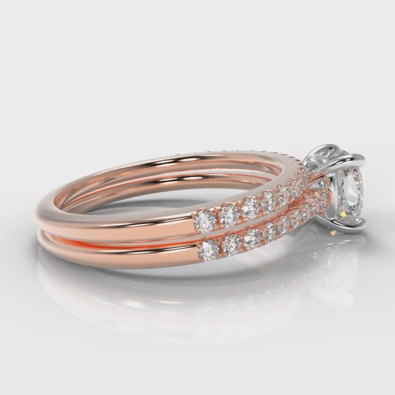 Petite Micropavé Cushion Cut Diamond Bridal Set - Rose Gold