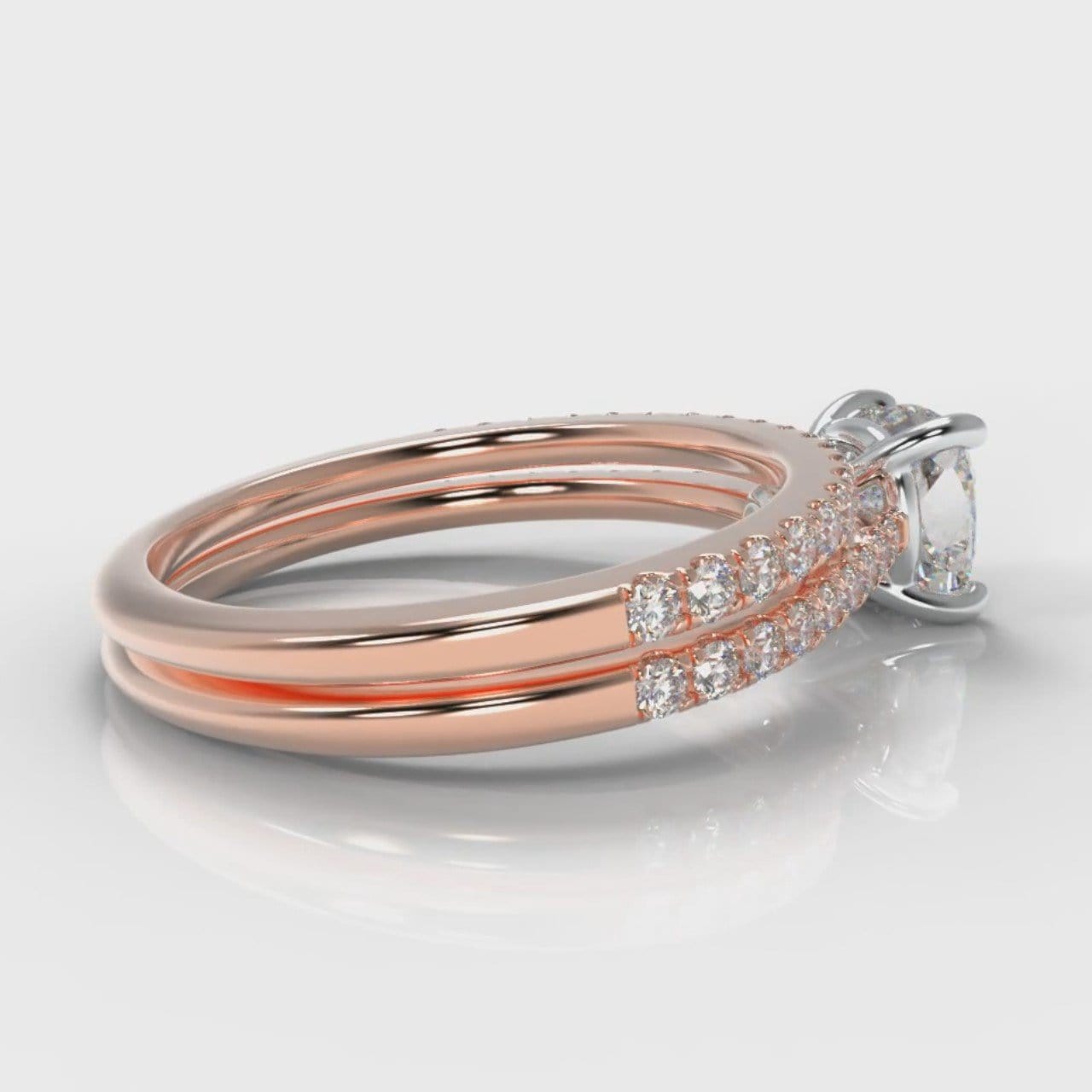 Petite Micropavé Cushion Cut Diamond Bridal Set - Rose Gold