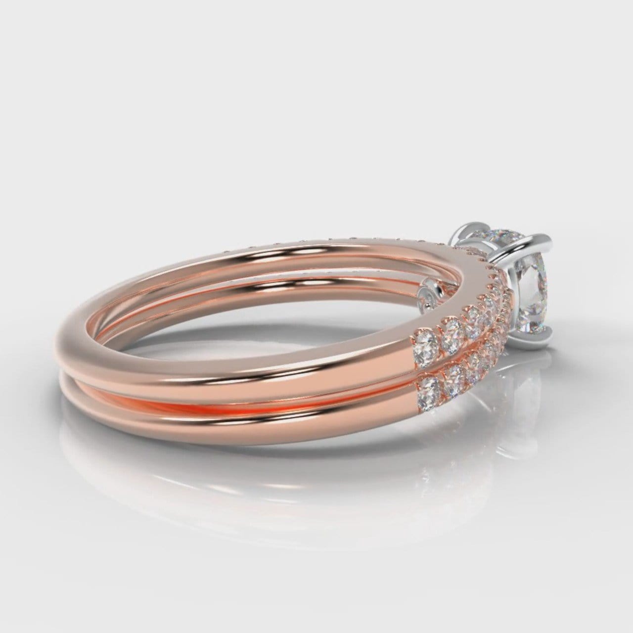 Petite Micropavé Cushion Cut Diamond Bridal Set - Rose Gold