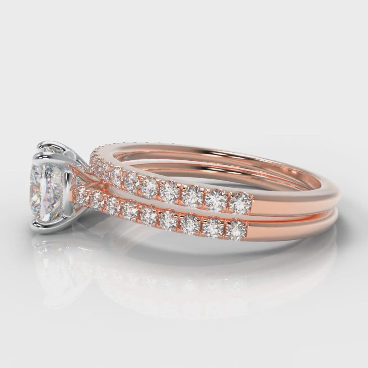 Petite Micropavé Cushion Cut Diamond Bridal Set - Rose Gold