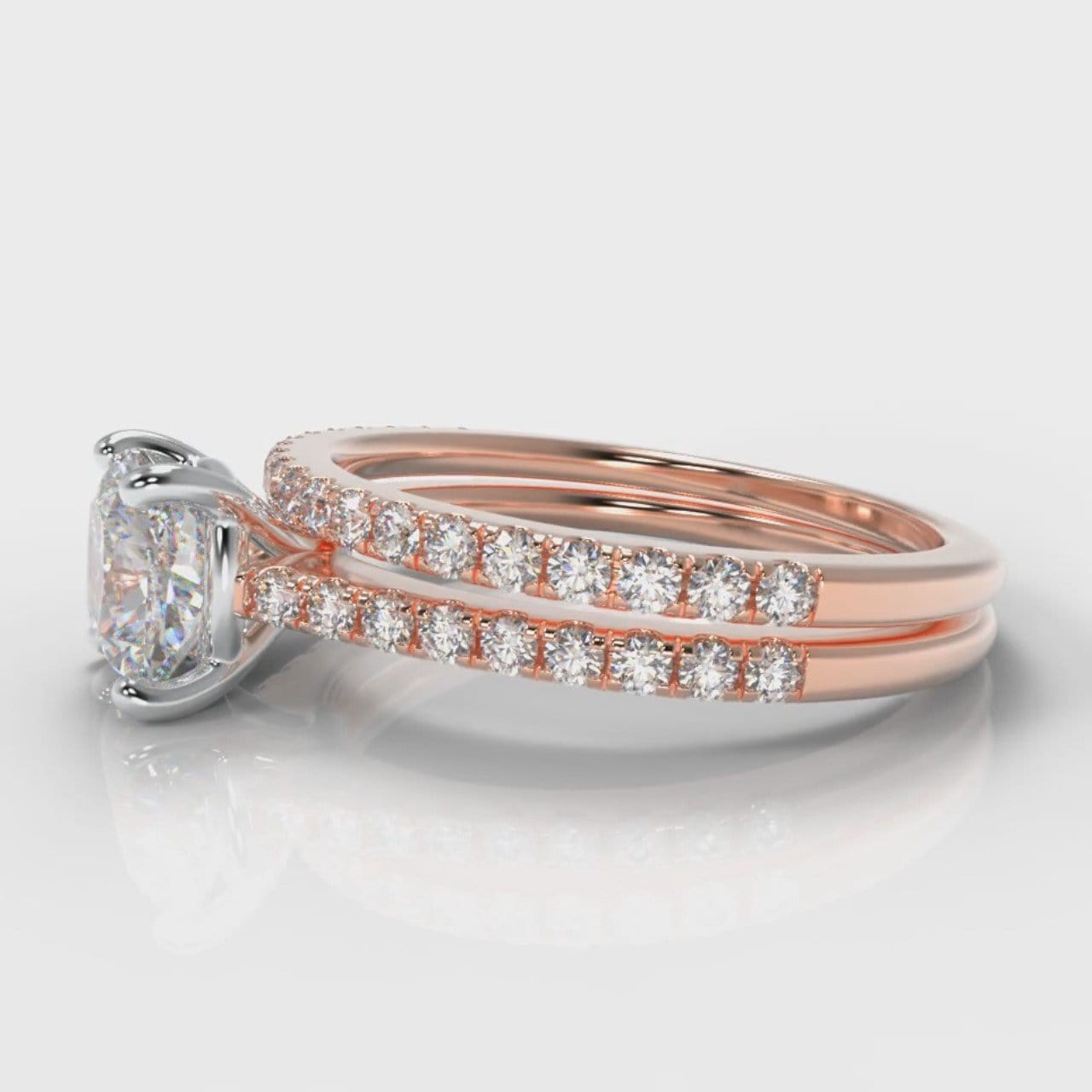 Petite Micropavé Cushion Cut Diamond Bridal Set - Rose Gold