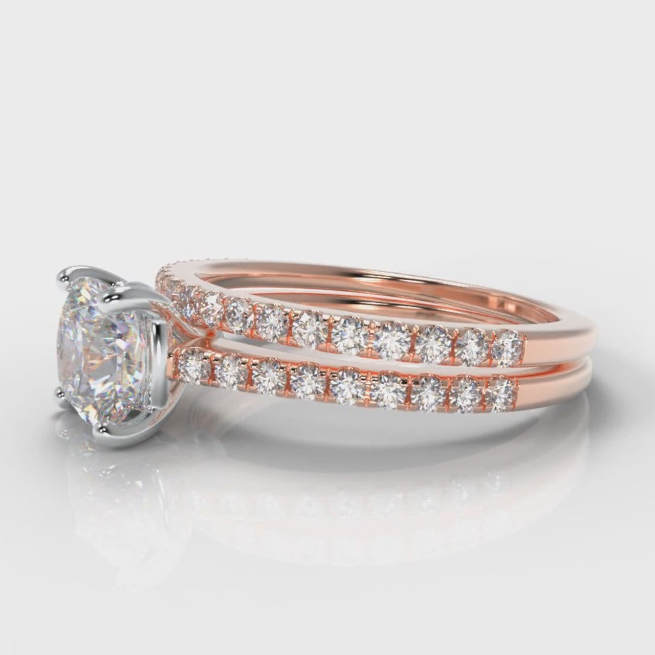 Petite Micropavé Cushion Cut Diamond Bridal Set - Rose Gold