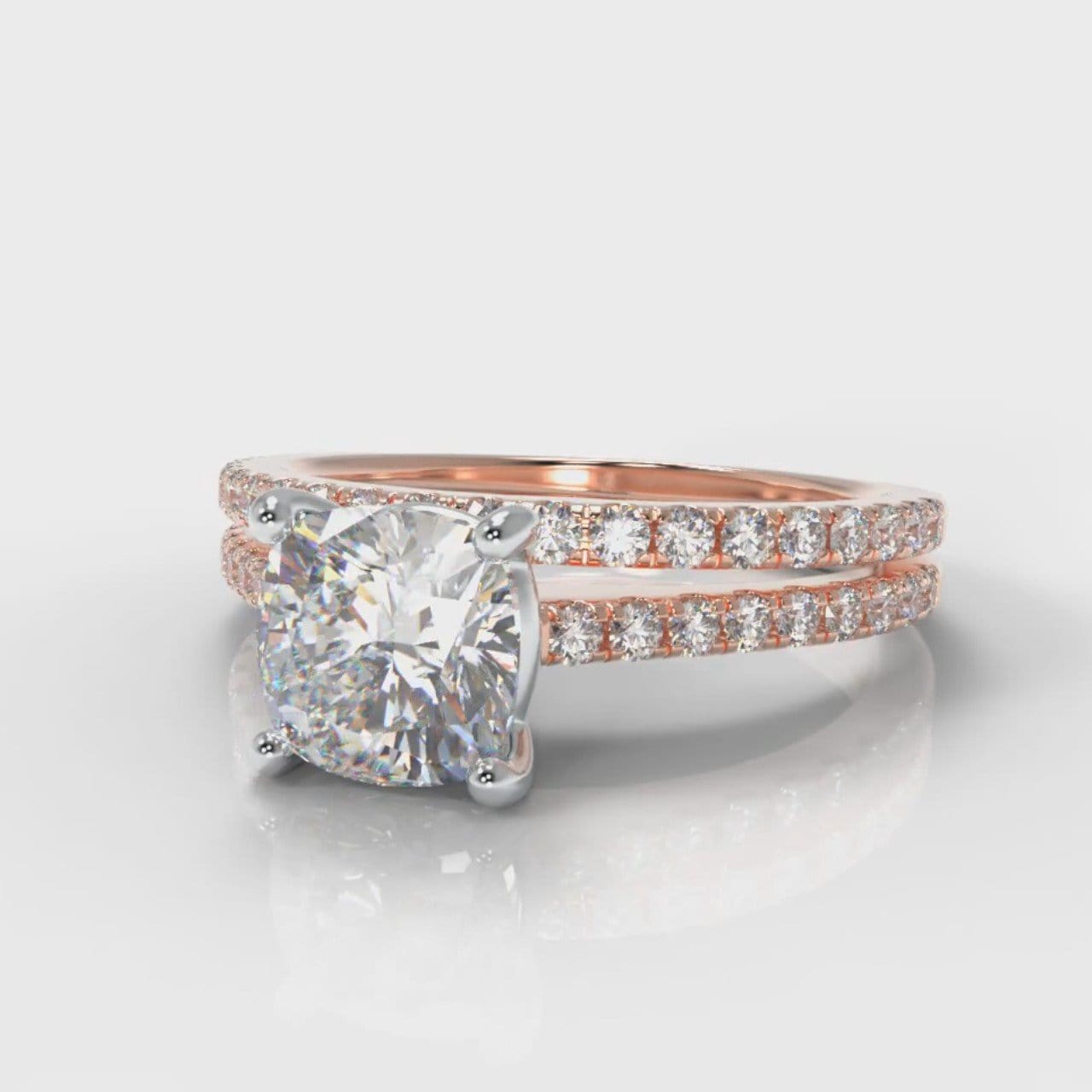 Petite Micropavé Cushion Cut Diamond Bridal Set - Rose Gold