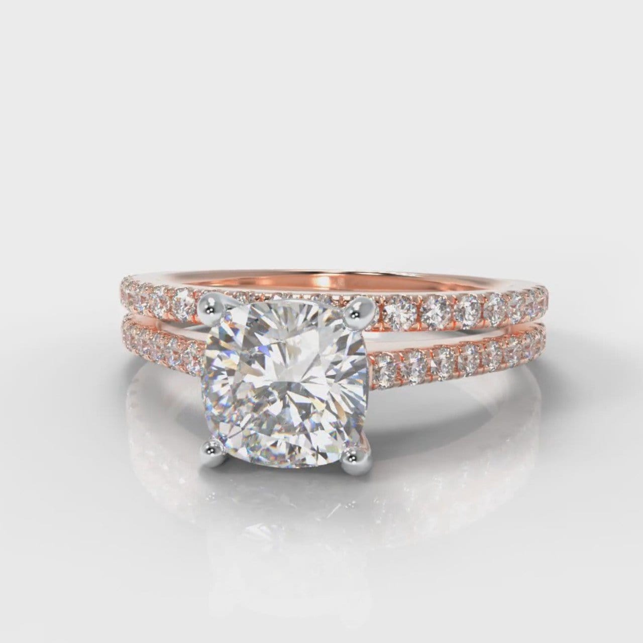Petite Micropavé Cushion Cut Diamond Bridal Set - Rose Gold