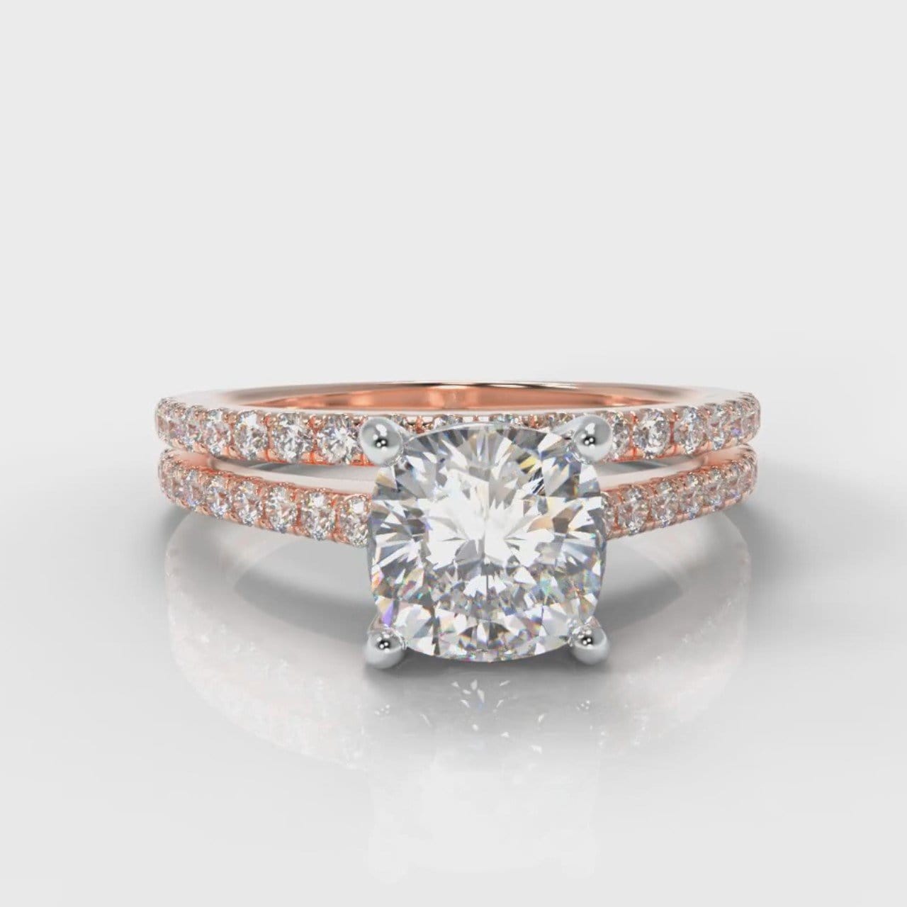 Petite Micropavé Cushion Cut Diamond Bridal Set - Rose Gold