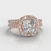 Pavé Cushion Cut Diamond Halo Bridal Set - Rose Gold