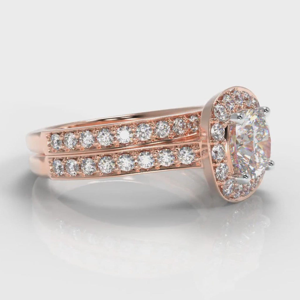 Pavé Cushion Cut Diamond Halo Bridal Set - Rose Gold