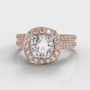 Pavé Cushion Cut Diamond Halo Bridal Set - Rose Gold