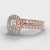 Pavé Cushion Cut Diamond Halo Bridal Set - Rose Gold