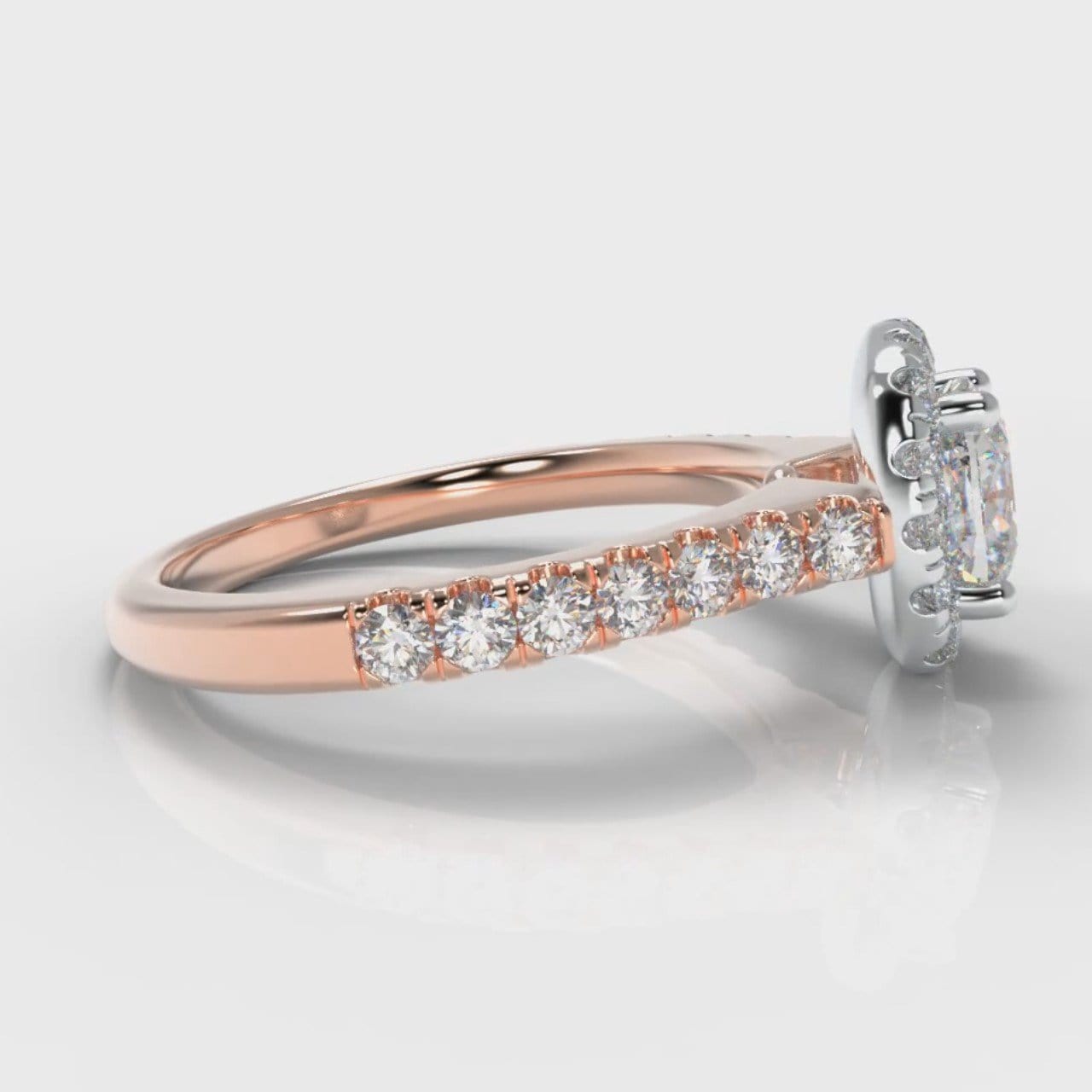 Micropavé Cushion Cut Diamond Halo Engagement Ring - Two Tone Rose Gold