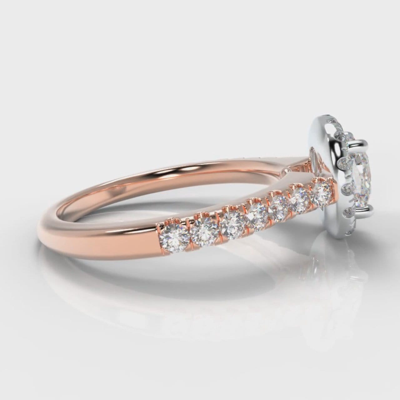 Micropavé Cushion Cut Diamond Halo Engagement Ring - Two Tone Rose Gold