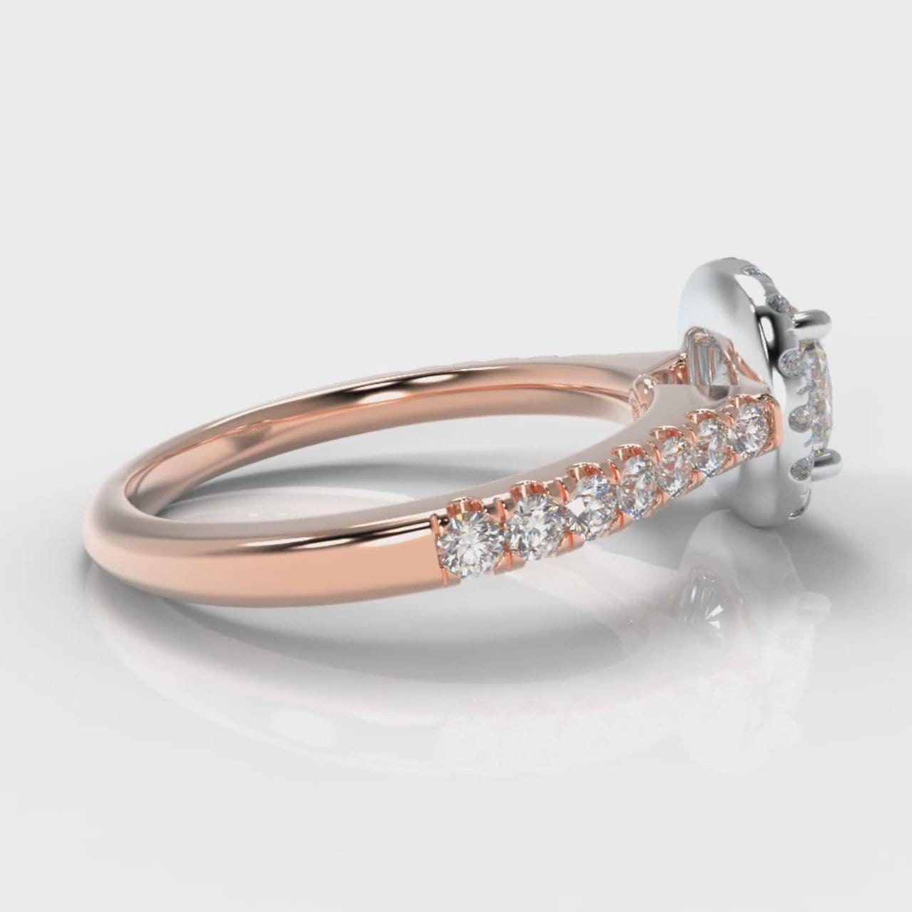 Micropavé Cushion Cut Diamond Halo Engagement Ring - Two Tone Rose Gold