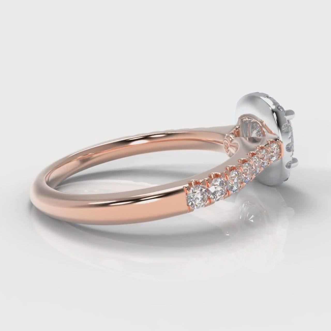 Micropavé Cushion Cut Diamond Halo Engagement Ring - Two Tone Rose Gold