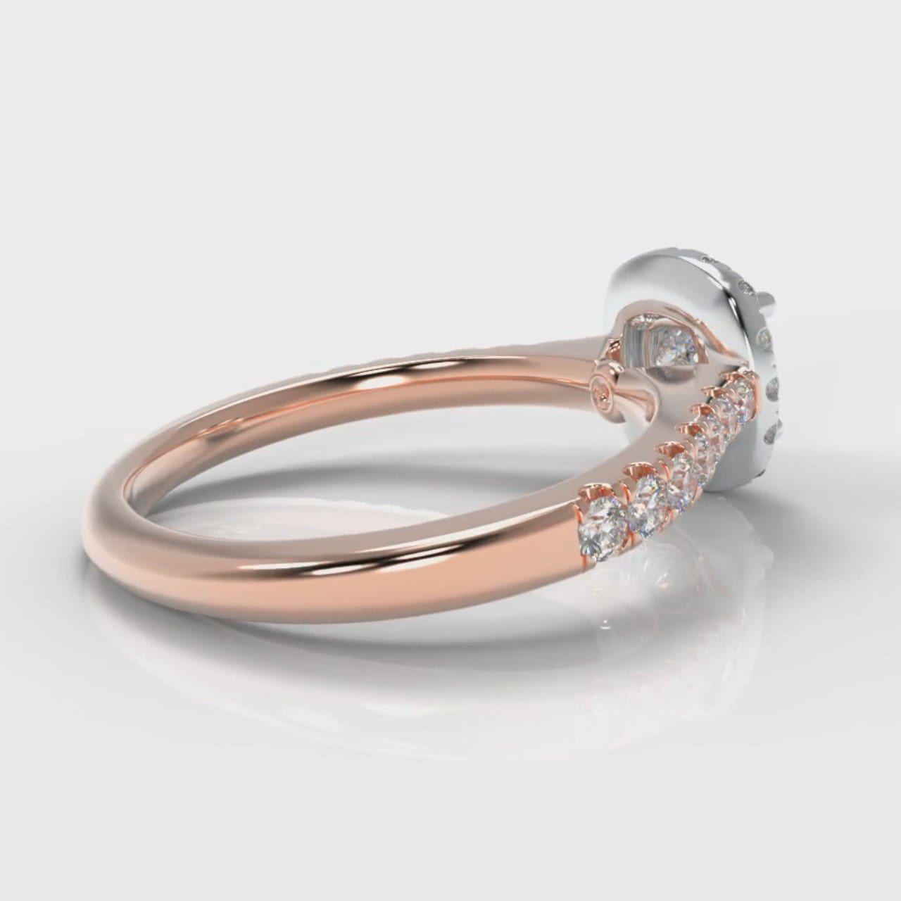 Micropavé Cushion Cut Diamond Halo Engagement Ring - Two Tone Rose Gold