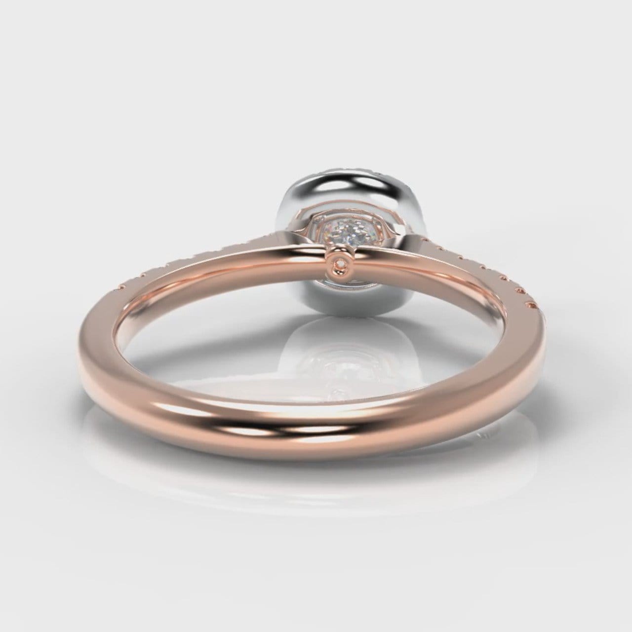 Micropavé Cushion Cut Diamond Halo Engagement Ring - Two Tone Rose Gold