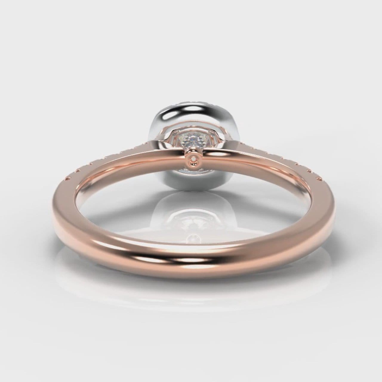 Micropavé Cushion Cut Diamond Halo Engagement Ring - Two Tone Rose Gold