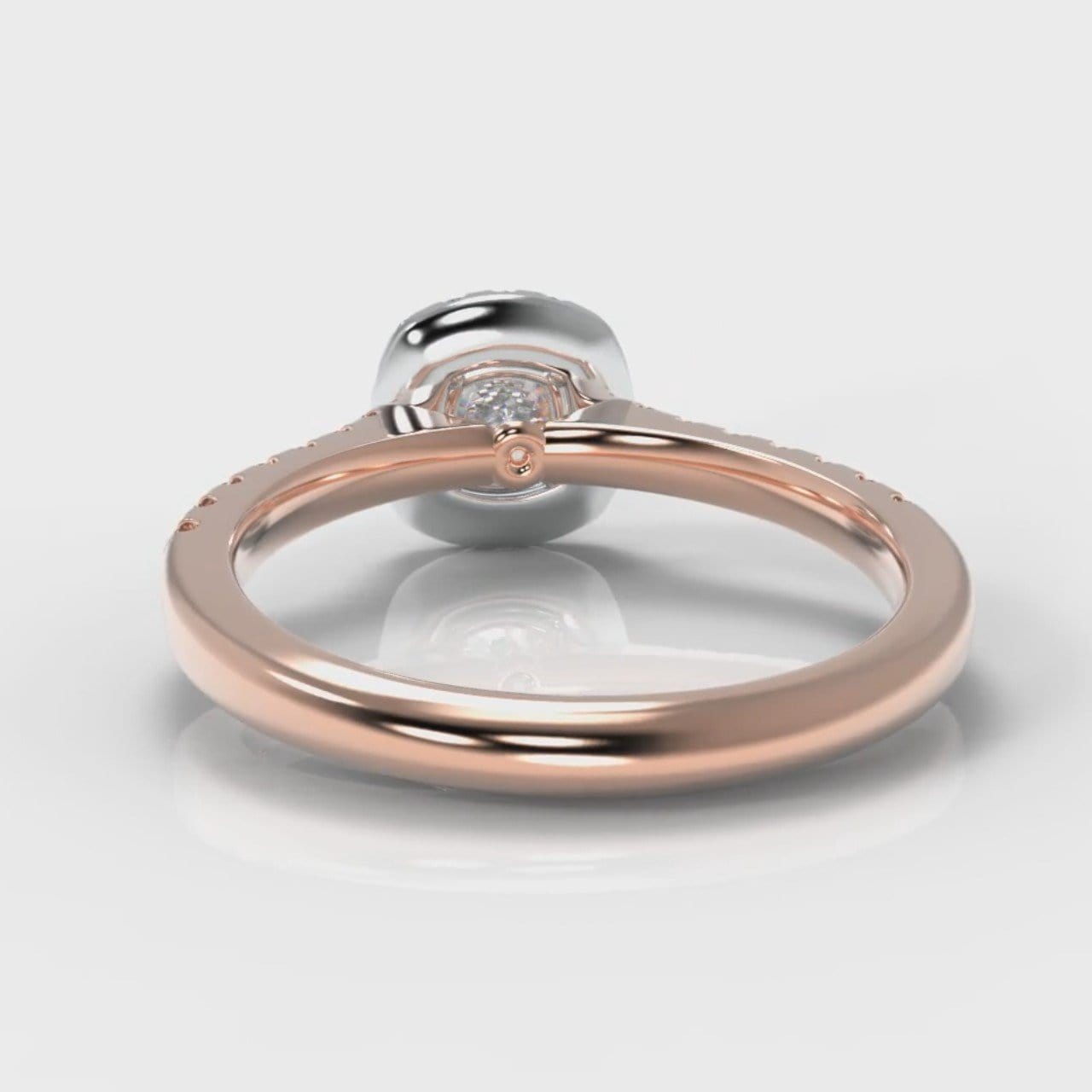 Micropavé Cushion Cut Diamond Halo Engagement Ring - Two Tone Rose Gold
