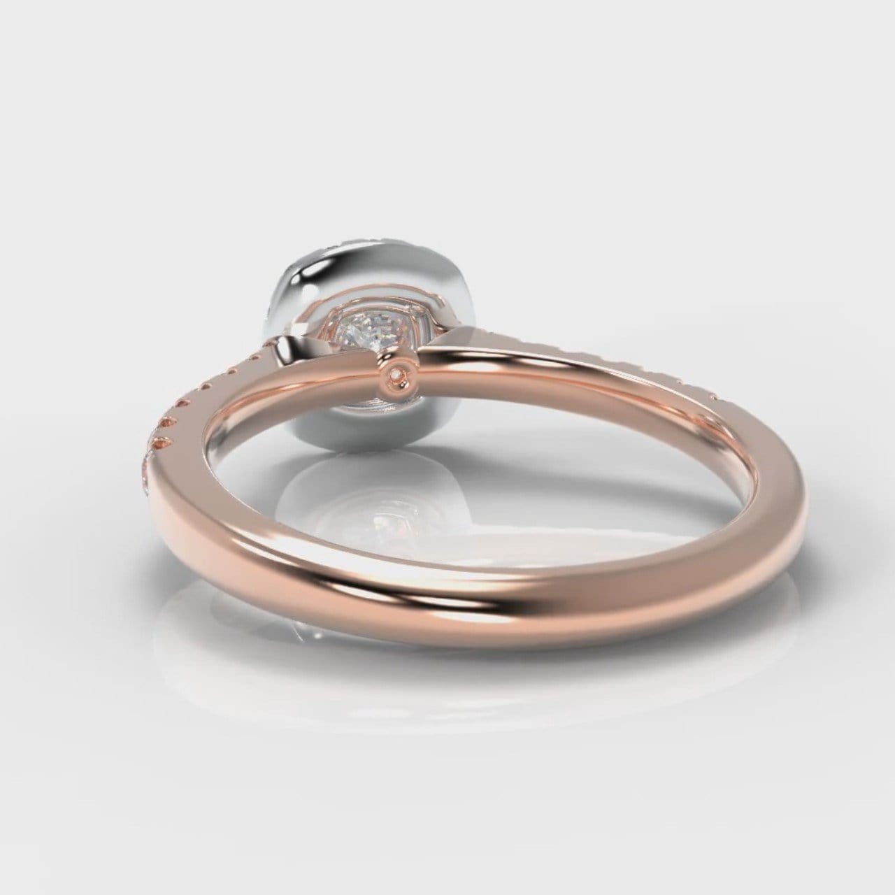 Micropavé Cushion Cut Diamond Halo Engagement Ring - Two Tone Rose Gold