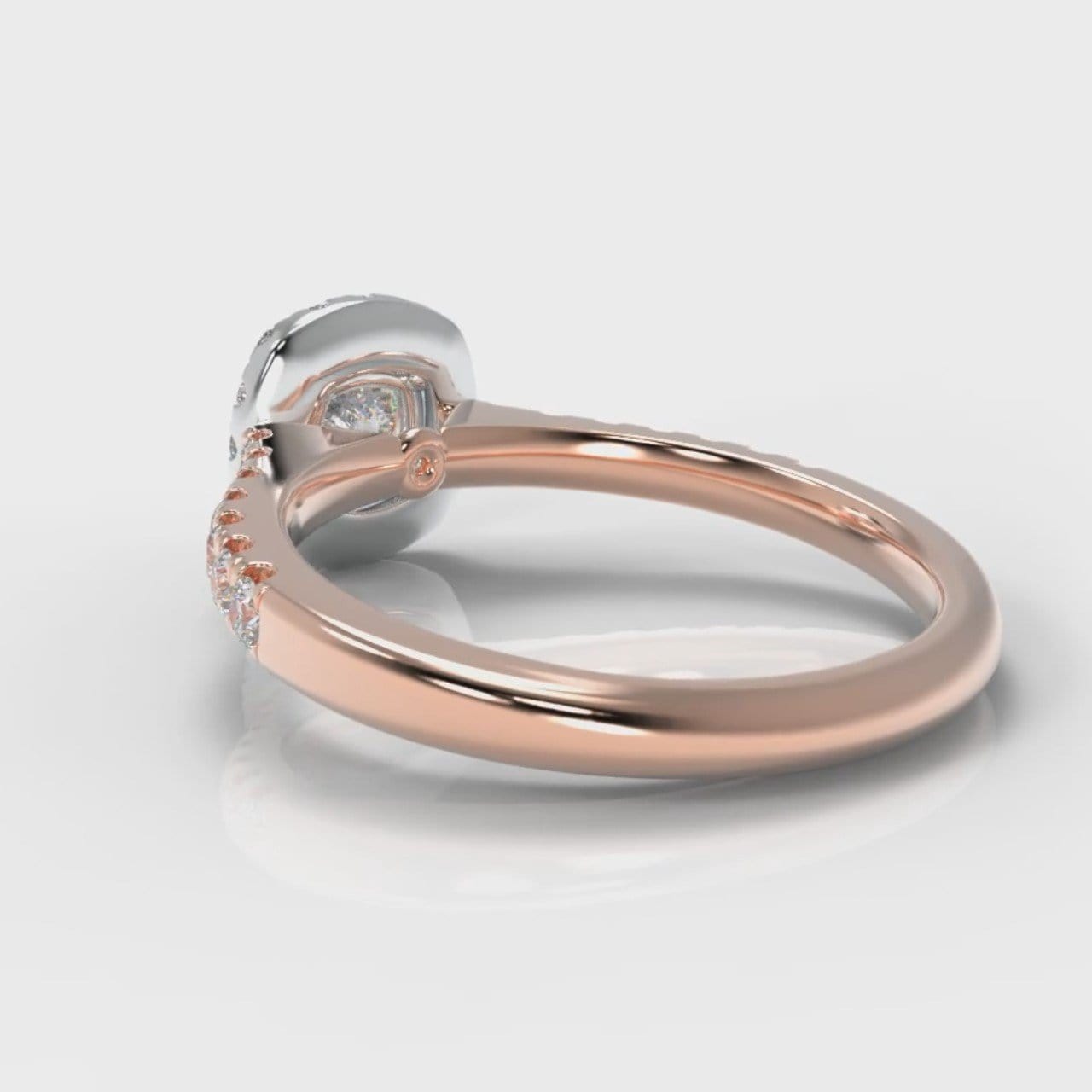 Micropavé Cushion Cut Diamond Halo Engagement Ring - Two Tone Rose Gold