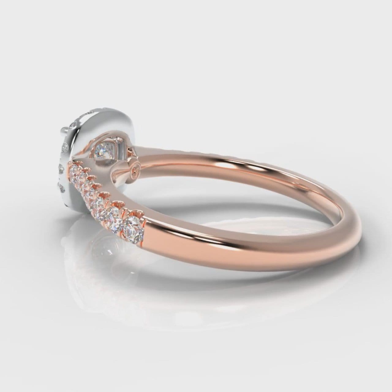Micropavé Cushion Cut Diamond Halo Engagement Ring - Two Tone Rose Gold