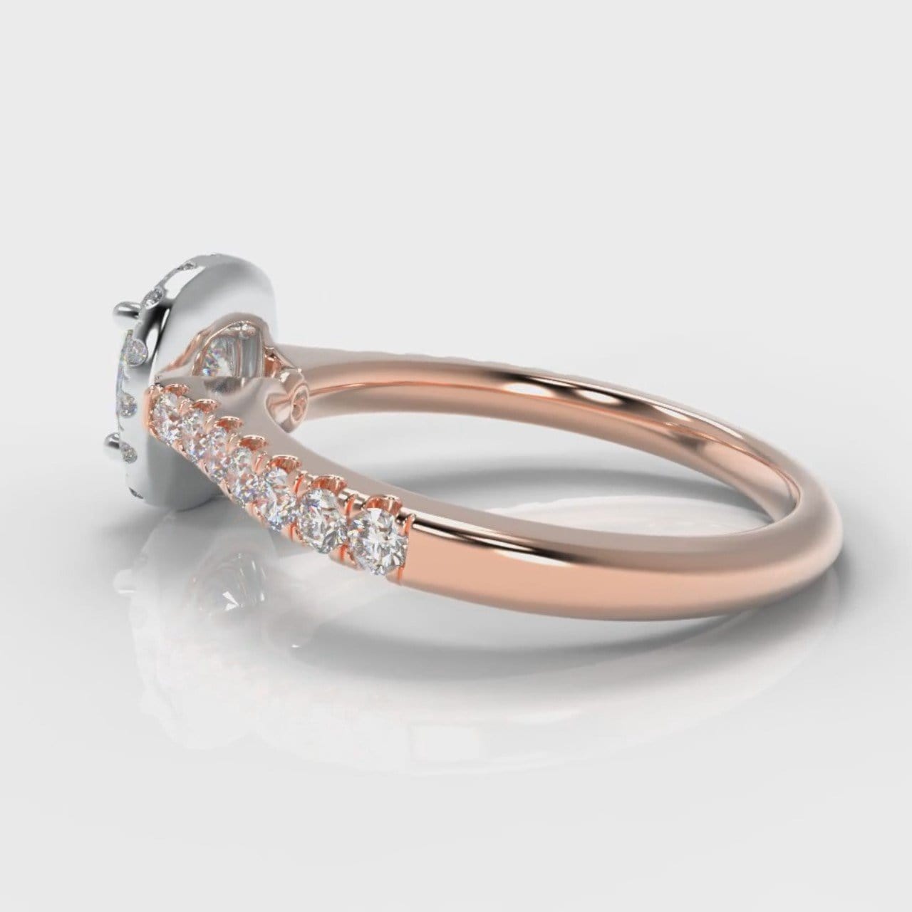 Micropavé Cushion Cut Diamond Halo Engagement Ring - Two Tone Rose Gold