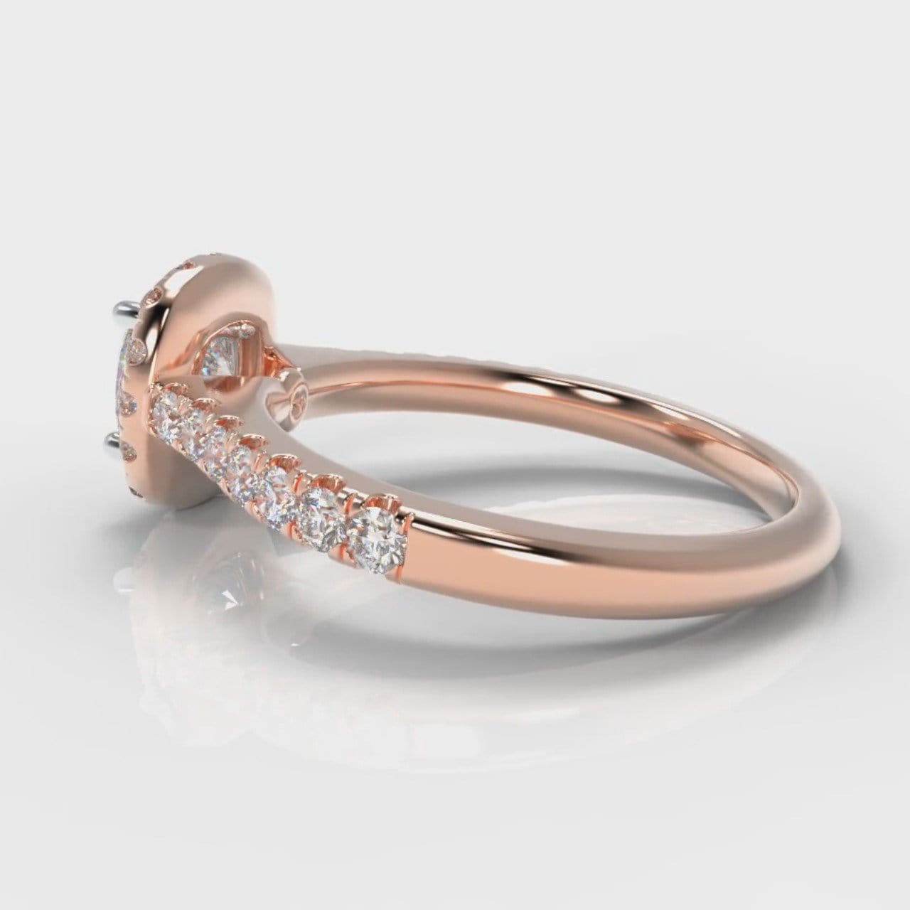 Micropavé Cushion Cut Diamond Halo Engagement Ring - Rose Gold