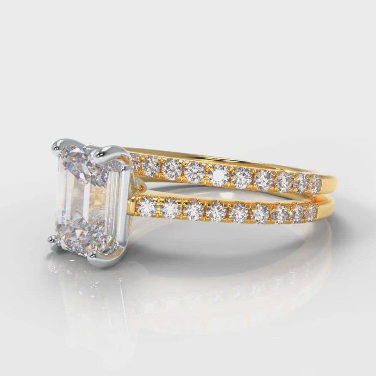 Petite Micropavé Emerald Cut Diamond Bridal Set - Yellow Gold