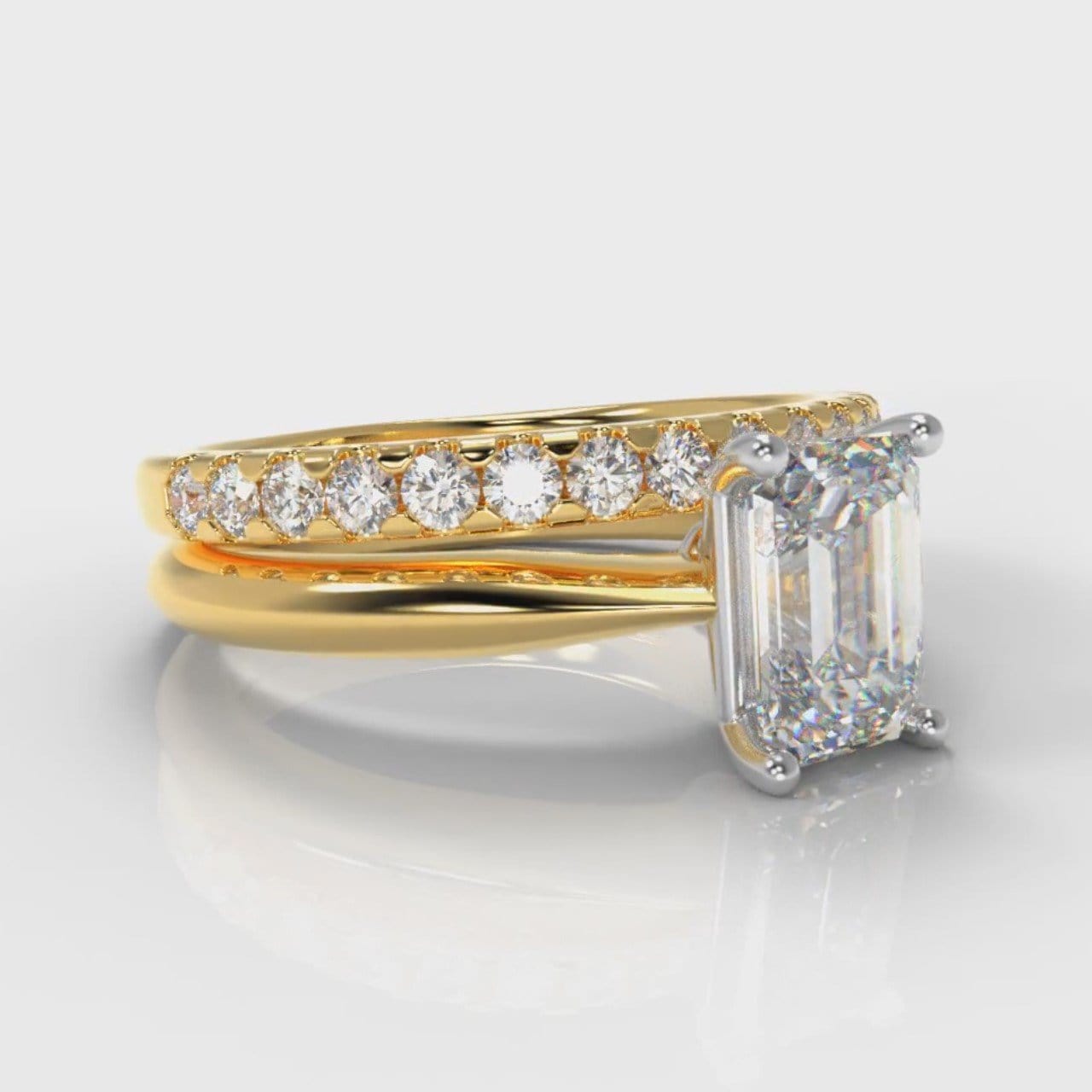 Carrée Solitaire Emerald Cut Diamond Bridal Set - Yellow Gold