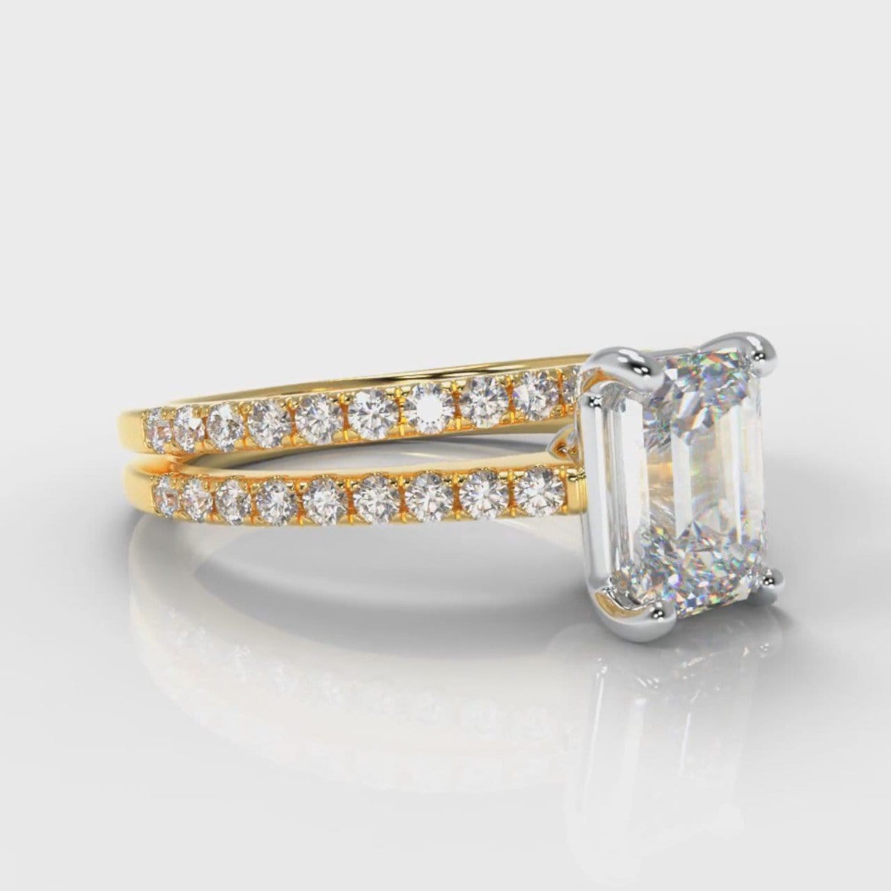 Petite Micropavé Emerald Cut Diamond Bridal Set - Yellow Gold