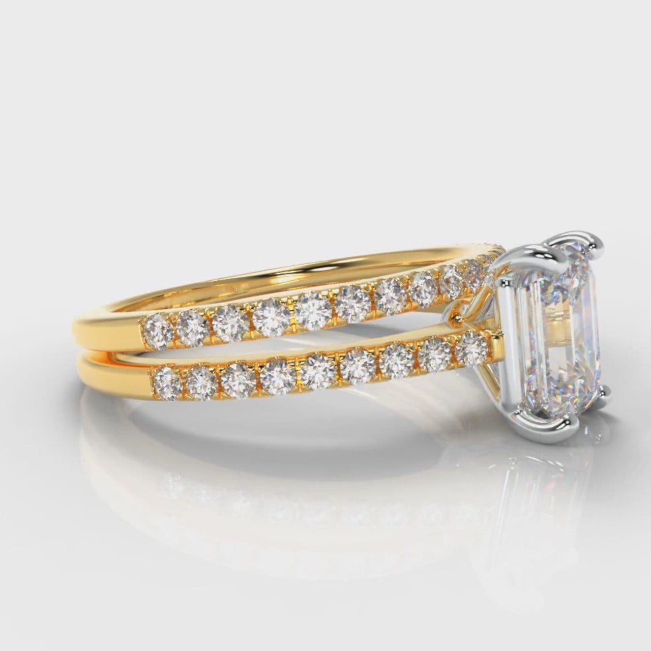 Petite Micropavé Emerald Cut Diamond Bridal Set - Yellow Gold