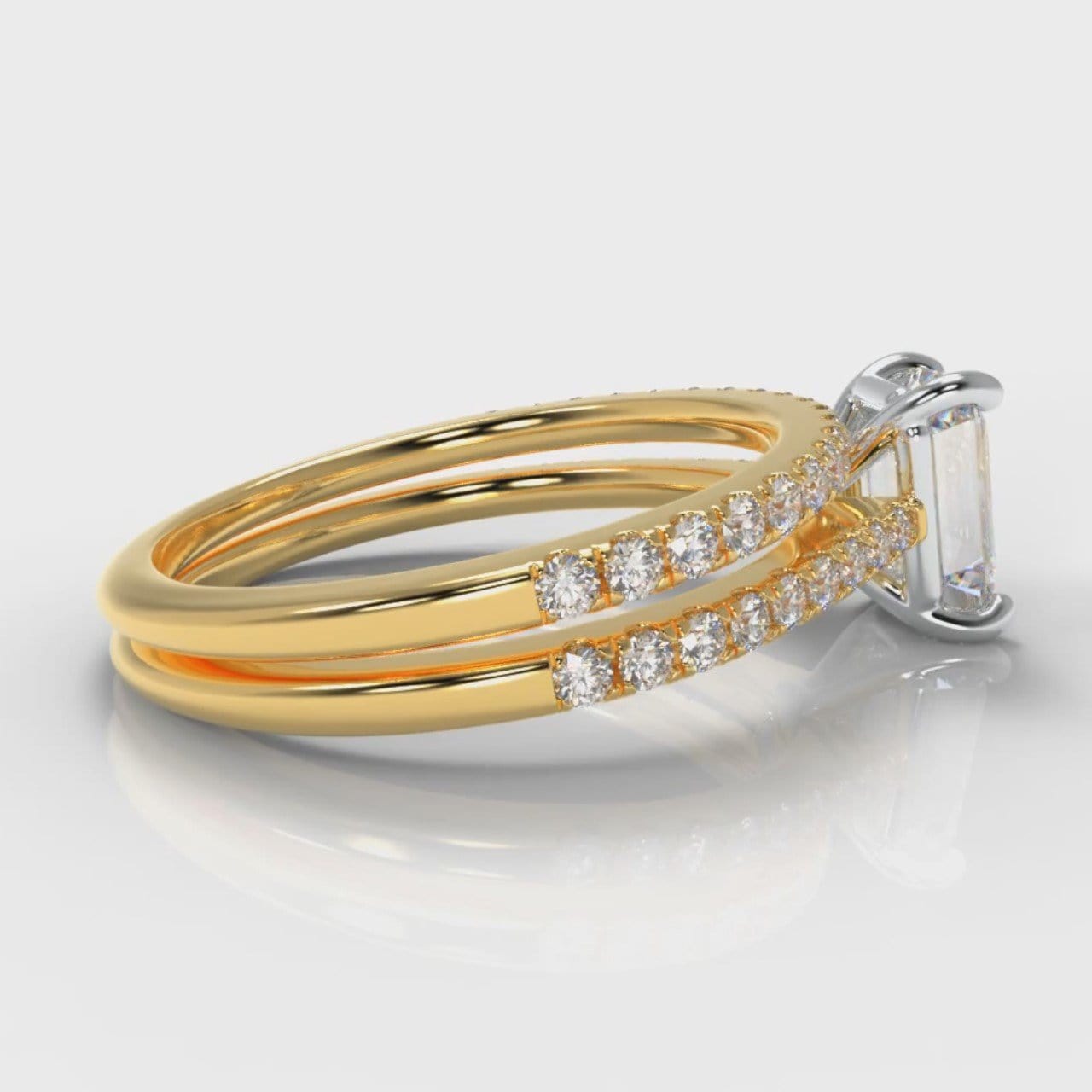 Petite Micropavé Emerald Cut Diamond Bridal Set - Yellow Gold