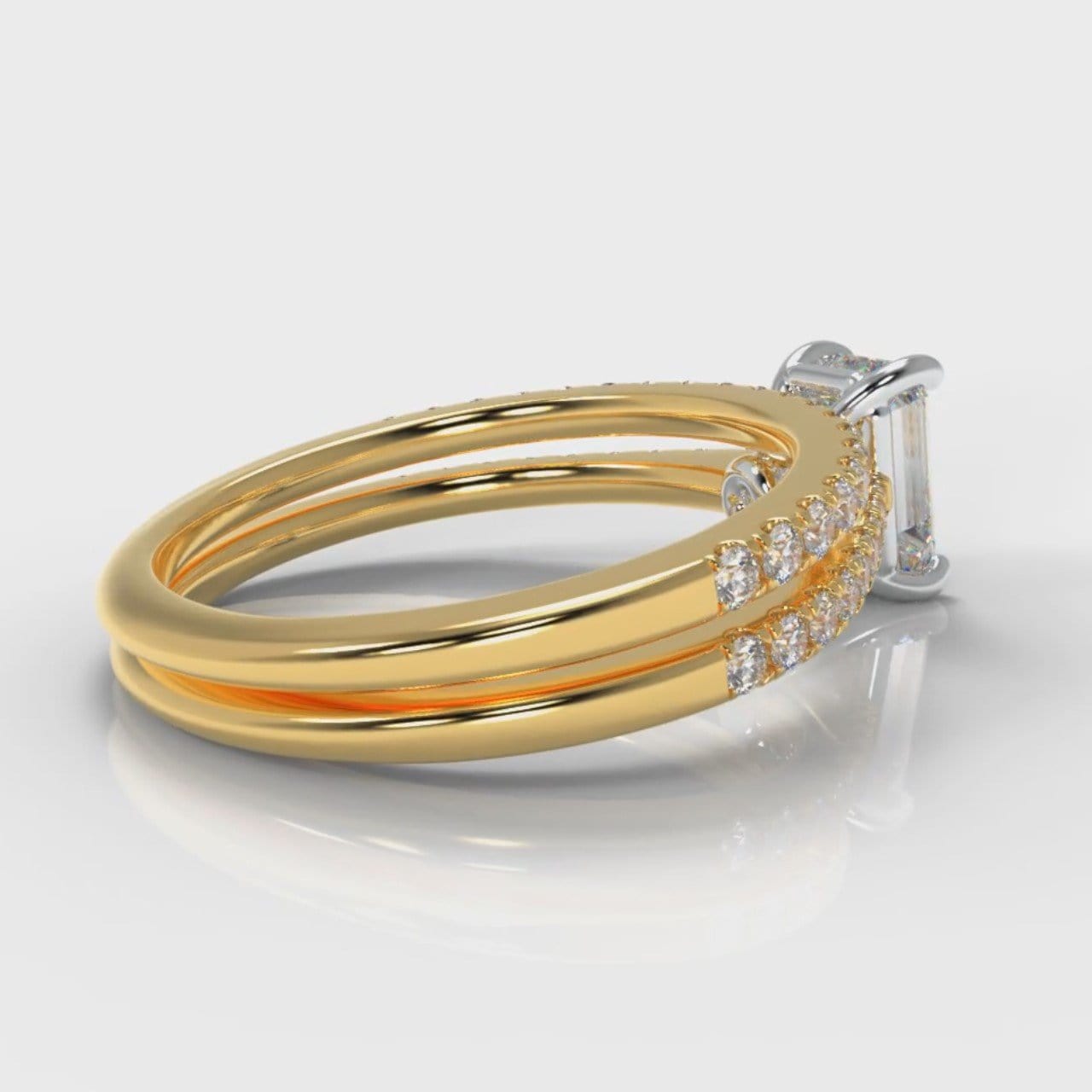 Petite Micropavé Emerald Cut Diamond Bridal Set - Yellow Gold