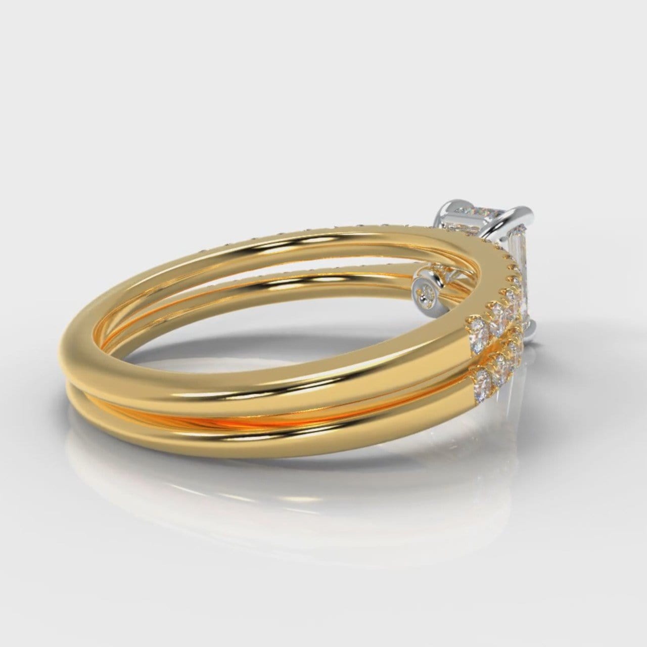 Petite Micropavé Emerald Cut Diamond Bridal Set - Yellow Gold