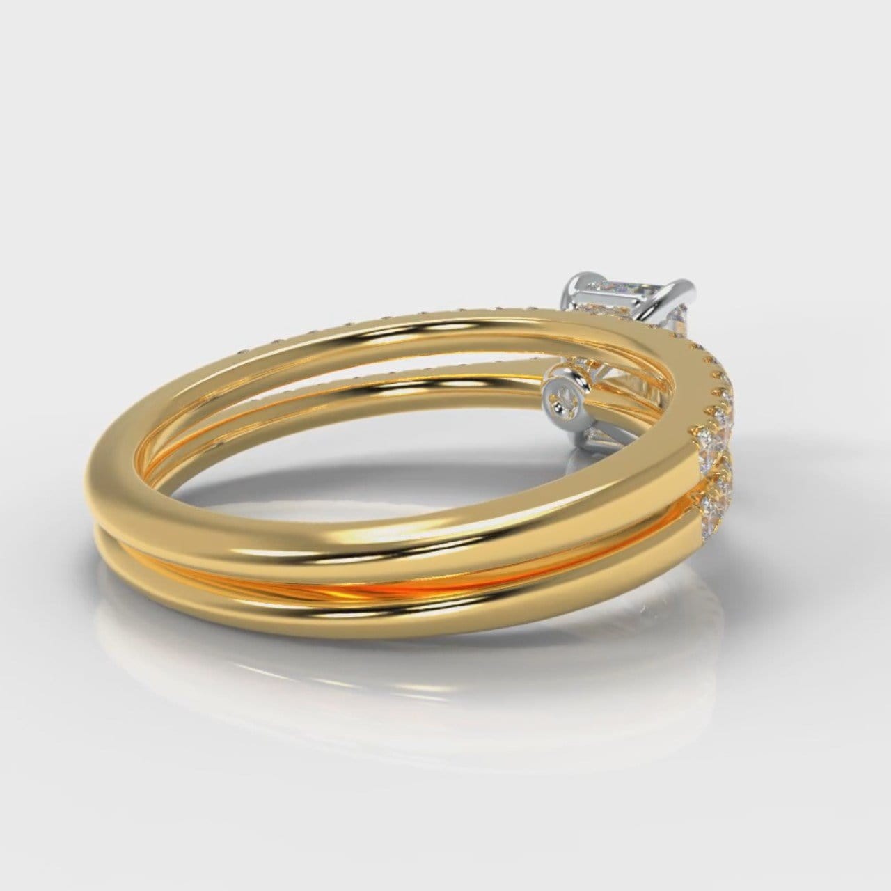 Petite Micropavé Emerald Cut Diamond Bridal Set - Yellow Gold