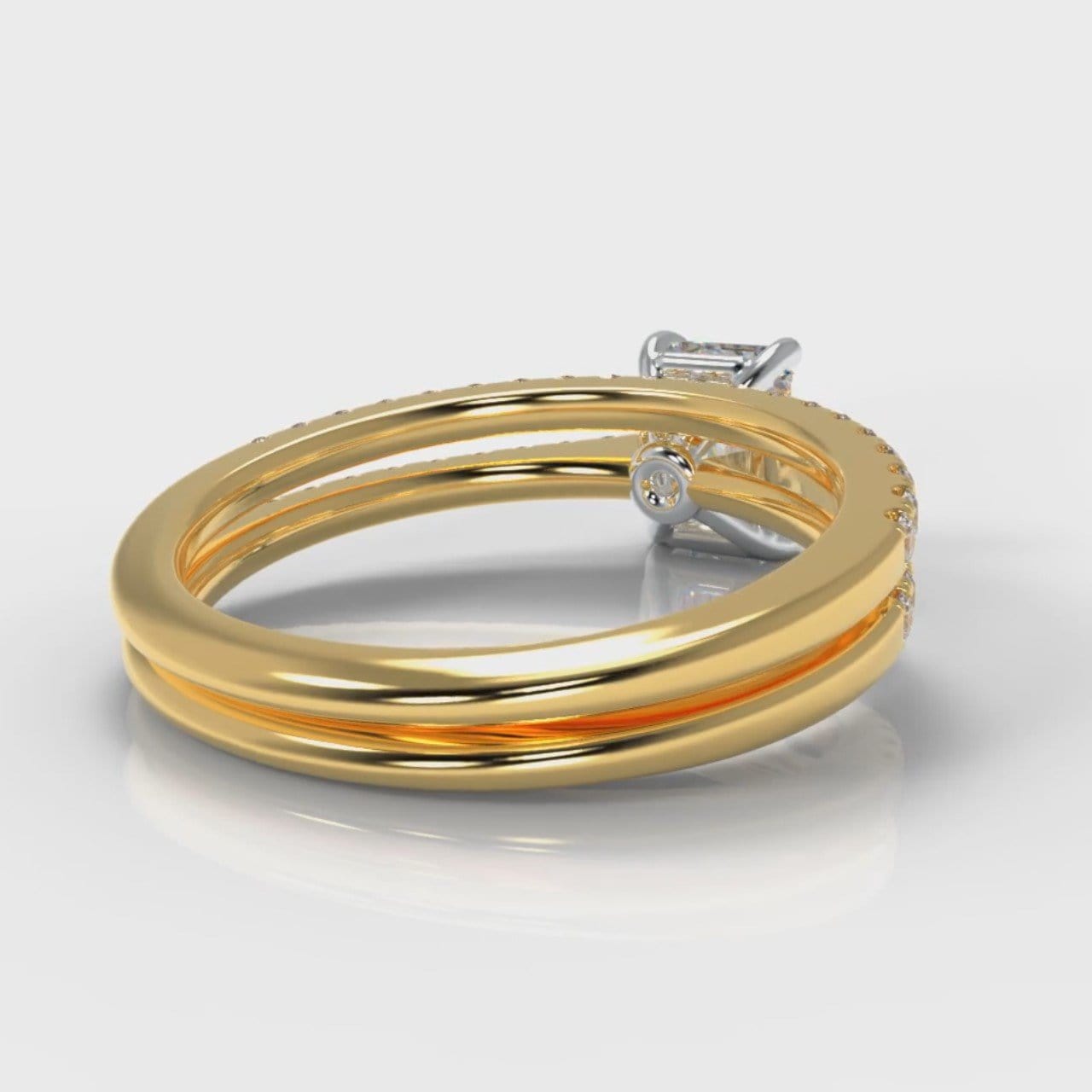 Petite Micropavé Emerald Cut Diamond Bridal Set - Yellow Gold