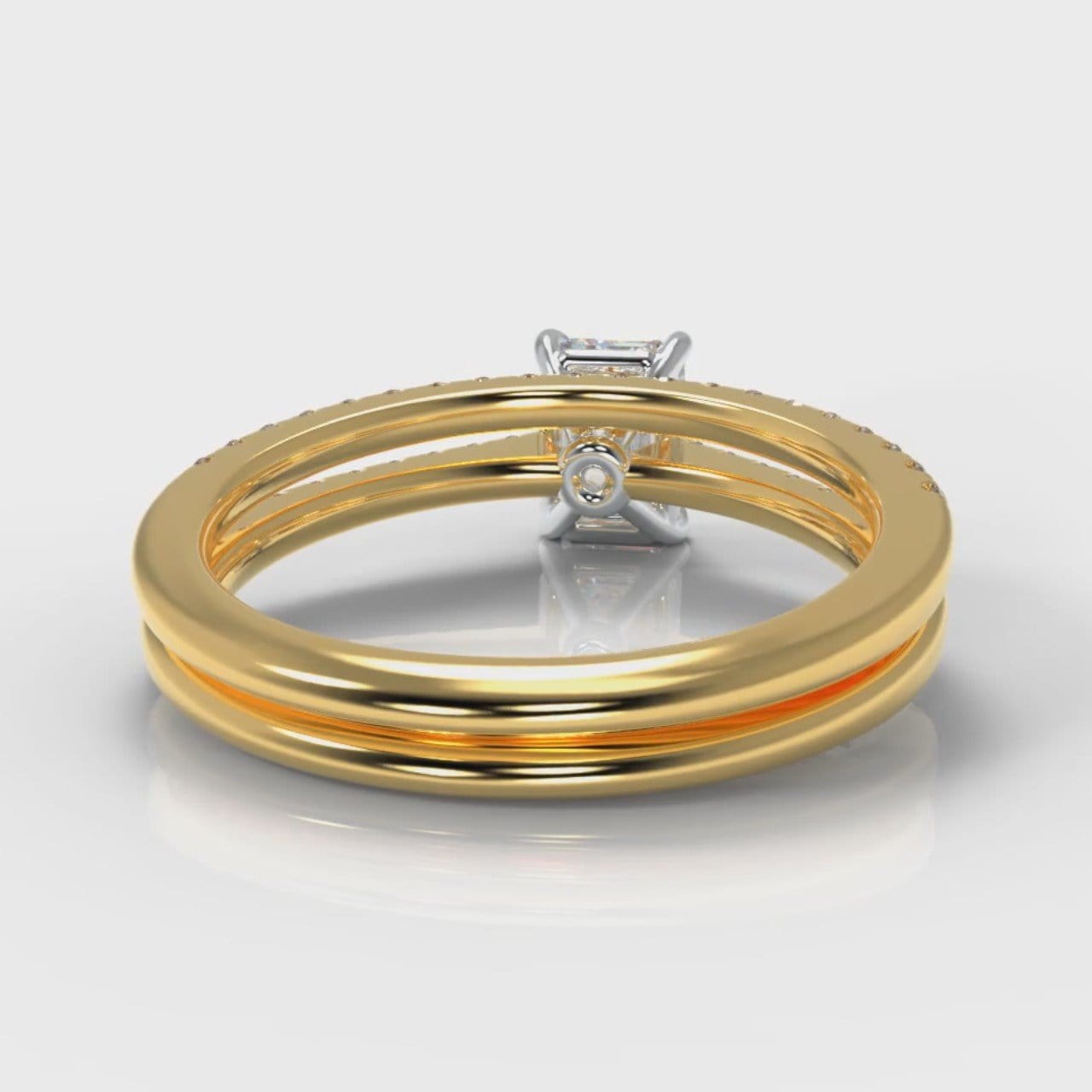 Petite Micropavé Emerald Cut Diamond Bridal Set - Yellow Gold