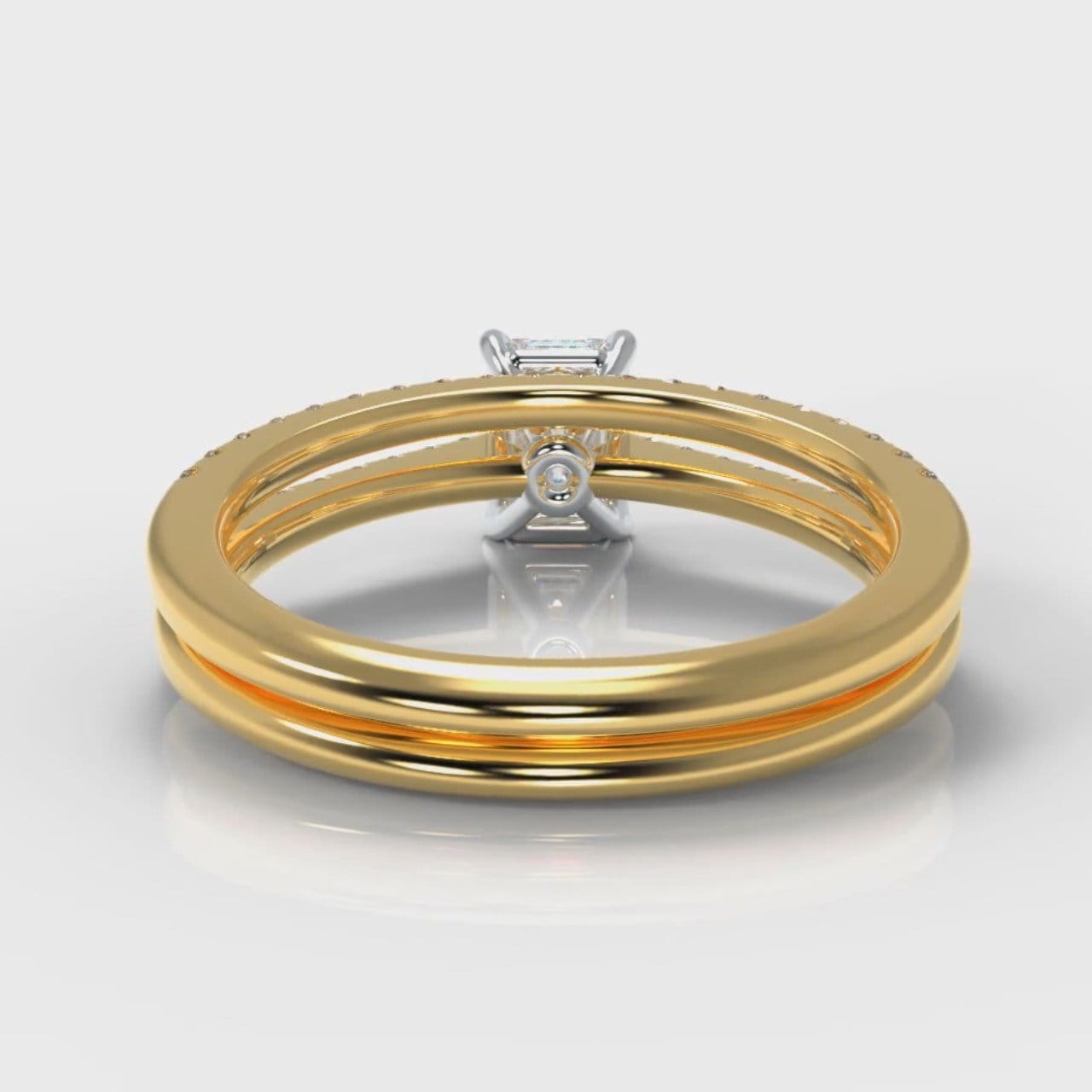 Petite Micropavé Emerald Cut Diamond Bridal Set - Yellow Gold