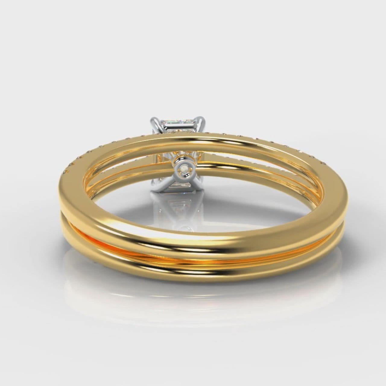 Petite Micropavé Emerald Cut Diamond Bridal Set - Yellow Gold